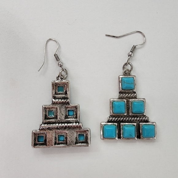 NEW Turquoise Western Antique Metal Dangle Earrings - Picture 7 of 7
